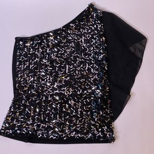 Like-New Black Sequin Sparkle One-Shoulder Top